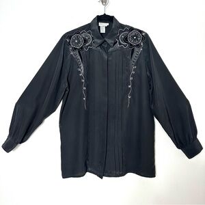 Vintage Western Whimsigoth Embroidered Pin Tucked Blouse Countrycore Piratecore